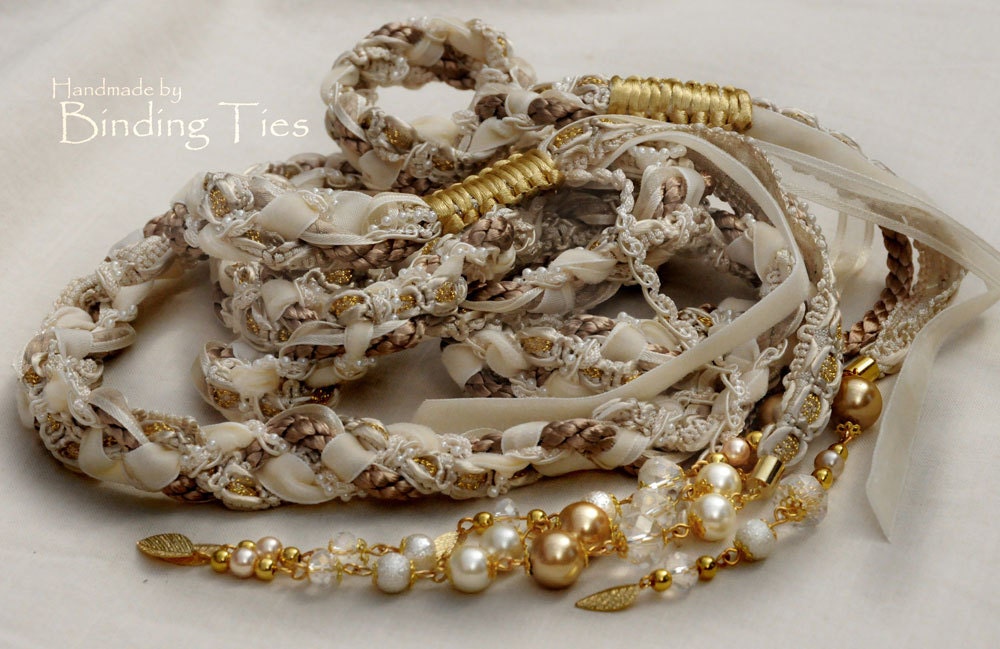 Braided belt for Handfasting renaissance medieval gown, custom made in ivory and gold