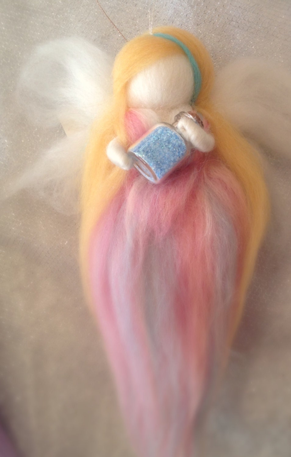 Needle felted Wishes Fairy, Holding a Fairy Dust In A Tiny Bottle