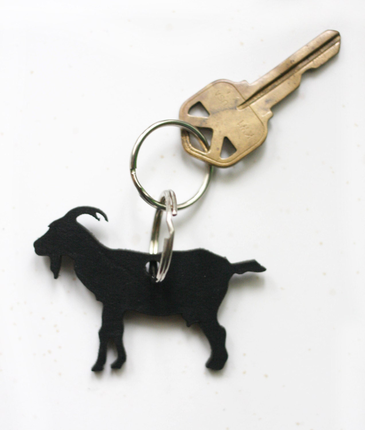 black leather goat keychain