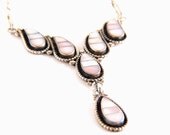 Silver Zuni Necklace - Vintage Sterling Silver and Mother of Pearl Zuni Necklace