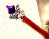 Hair stick accessories beaded accessory deep purple silver iron butterfly Victorian wood chopstick TAGT tenX