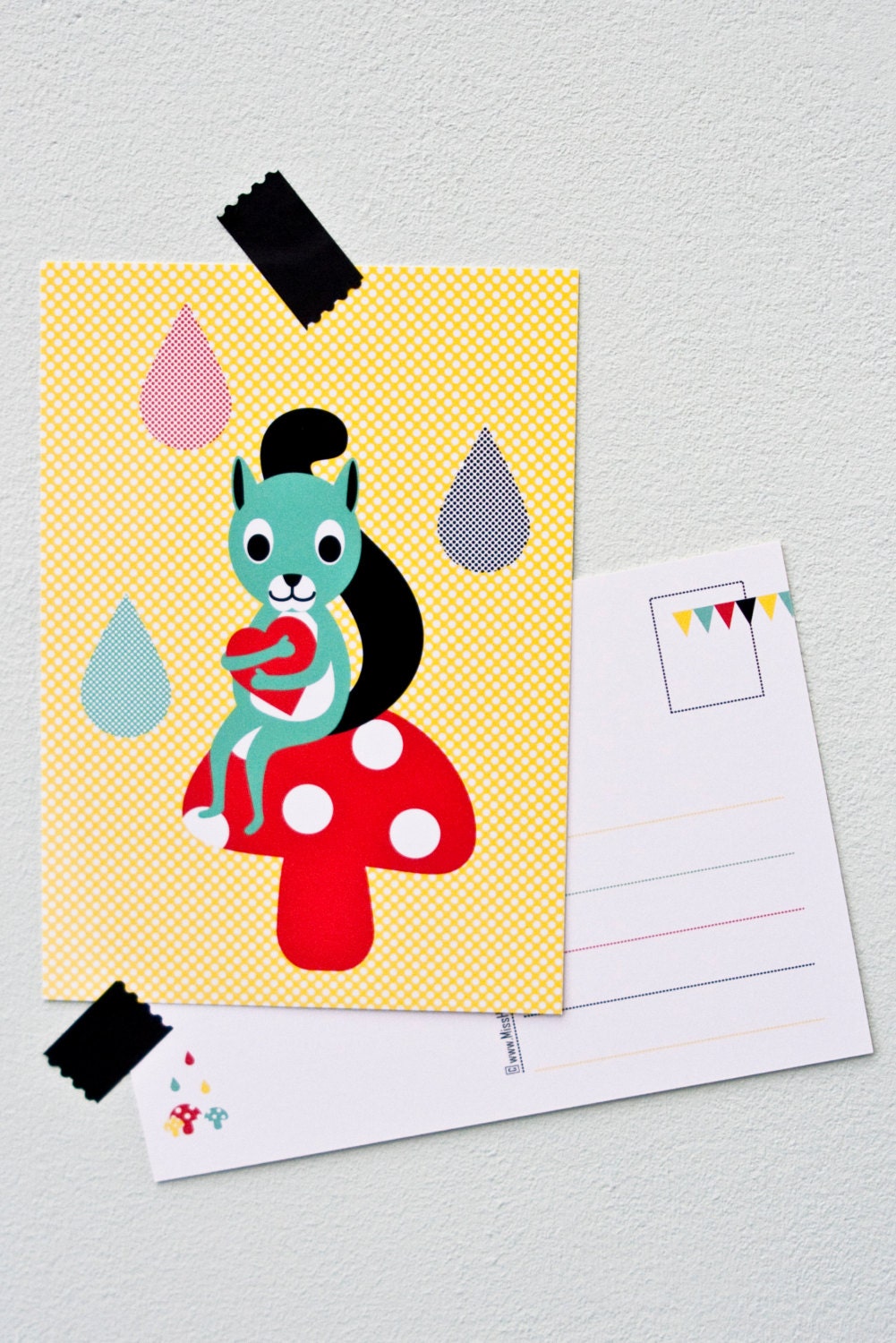 squirrel on toadstool postcard