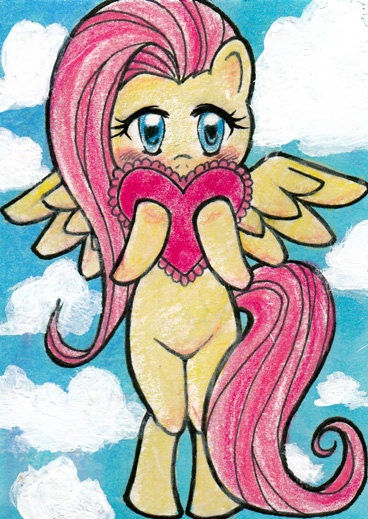 Fluttershy MLP ACEO - love letter, valentine, My Little Pony Friendship is Magic artist trading card, original art, fanart