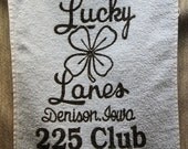 Lucky Lanes Light Blue Vintage Bowling Towel 225 Club Denison Iowa