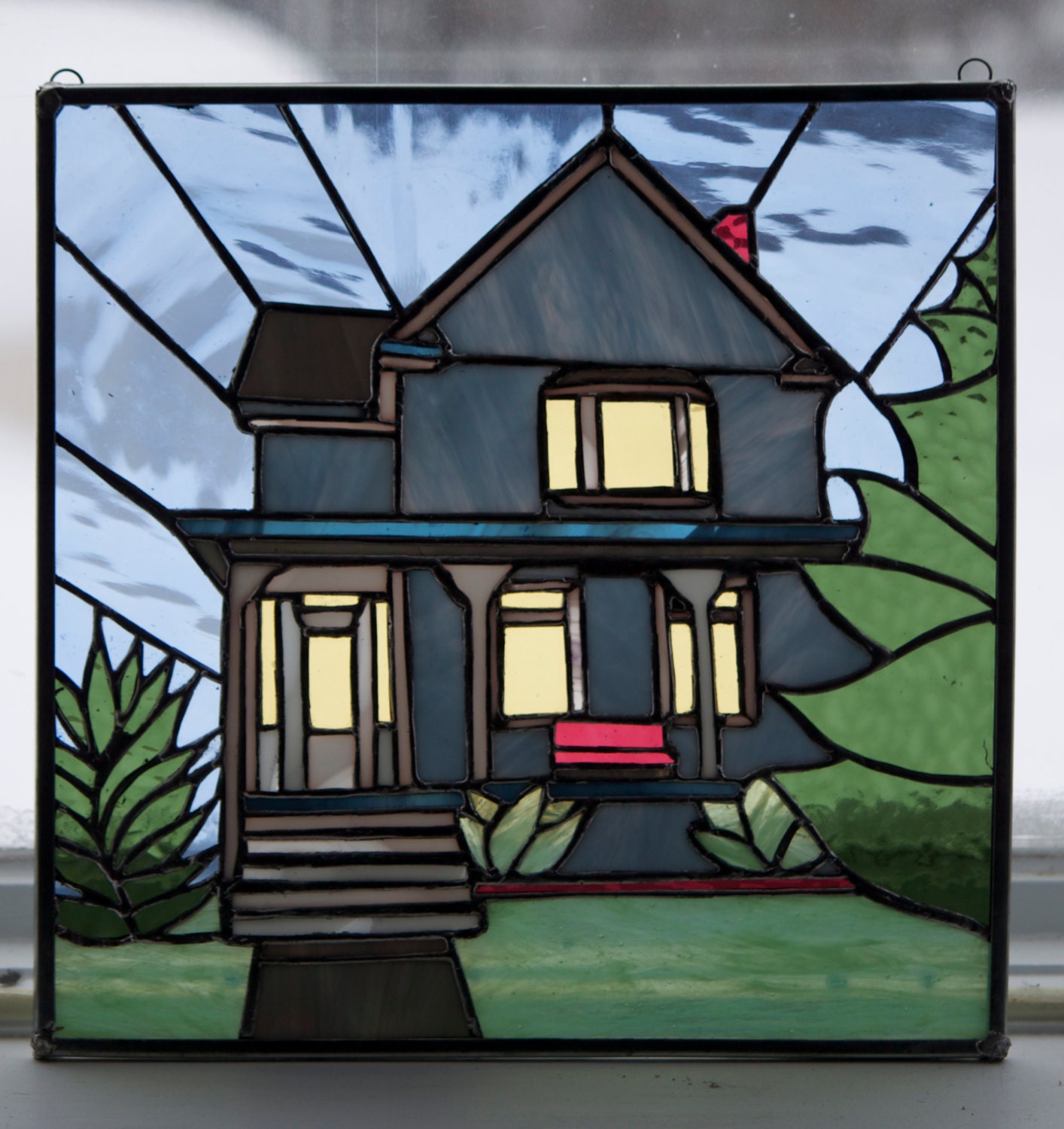 Stained Glass Home is Where the Heart is Panel