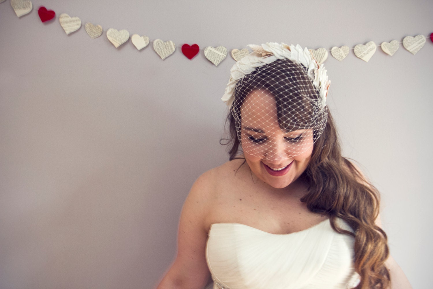 50s vintage petal and leaf headpiece- veil- bandeau veil- birdcage veil