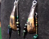 buffalo teeth, beetle shell, beaded earings