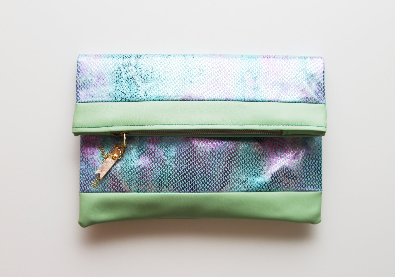 CHAMELEON/ Leather fold over clutch / make up pouch