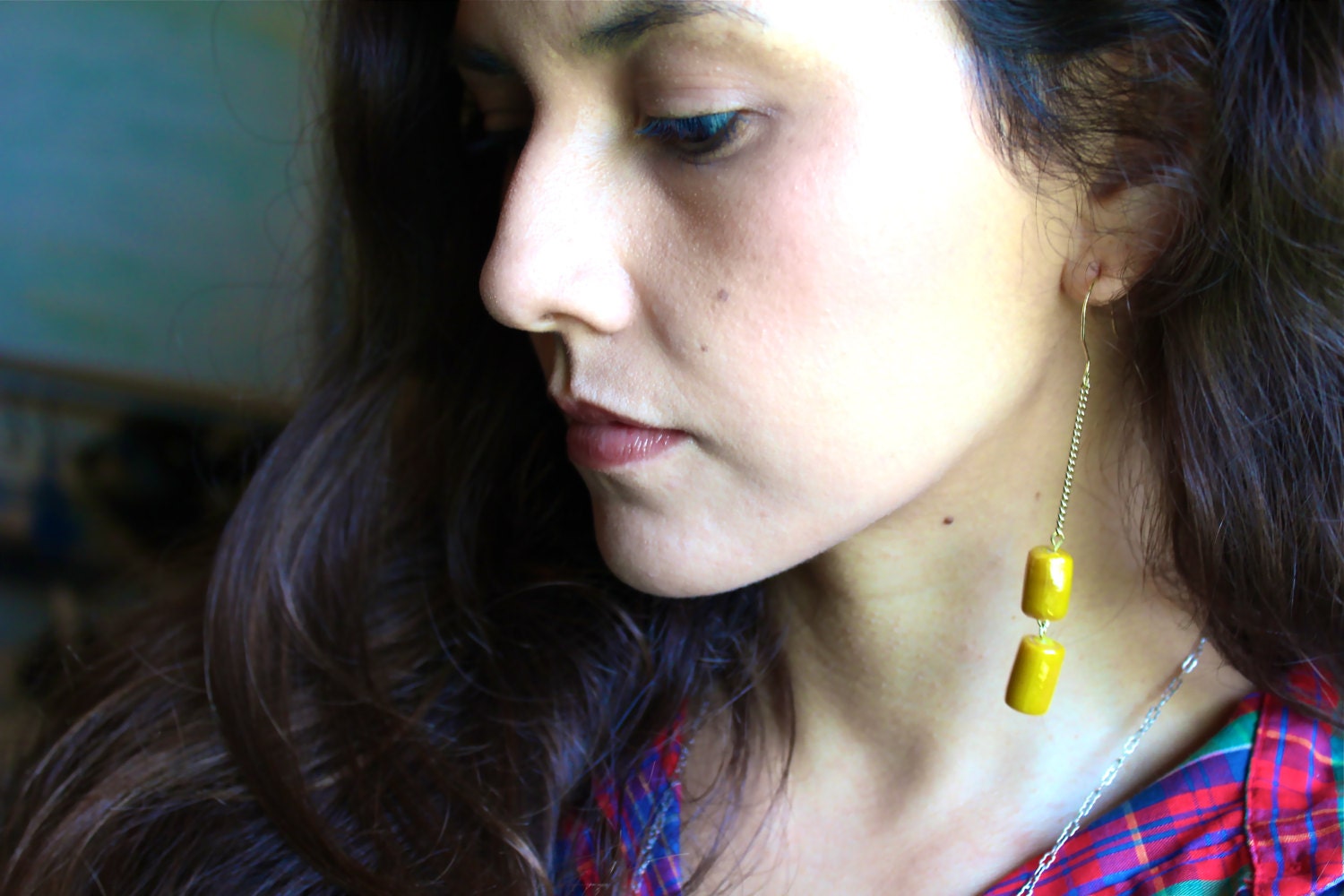 Yellow Chain Drop Earrings