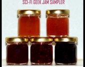 Sci-Fi Geek Five Jam Sampler - 1.25 oz jars - All Natural, Fresh Fruit - Mom's Mmm Corner - Jelly, Preserves, Marmalade, Gourmet