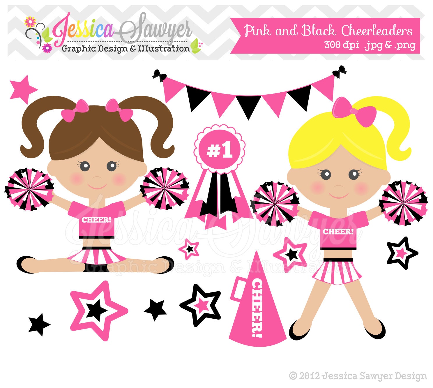INSTANT DOWNLOAD pink cheerleader clip art, cheer clipart, cheerleader graphic for invitations, announcements, design Il_170x135