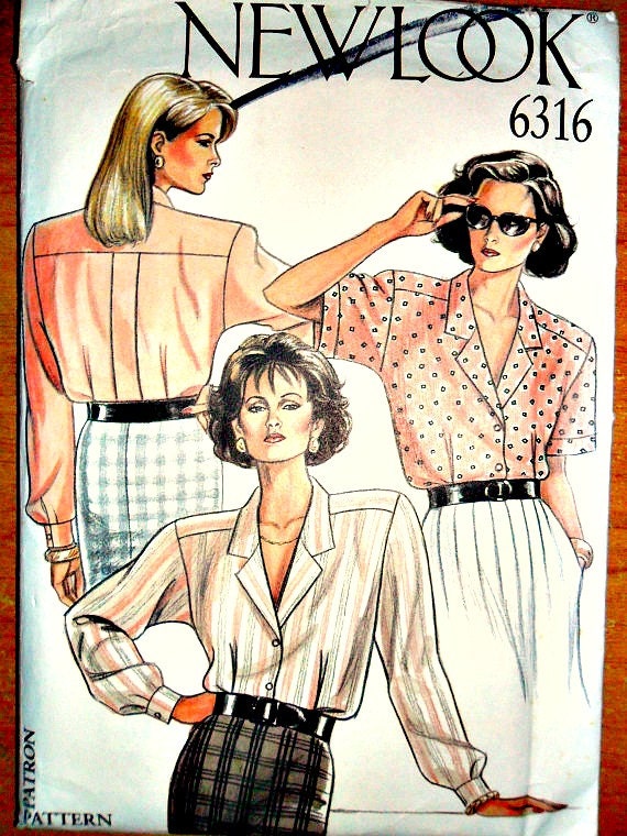 Misses Loose-Fitting Blouse Sewing Pattern Vintage 1980's New Look 6316 Size 8 - 18