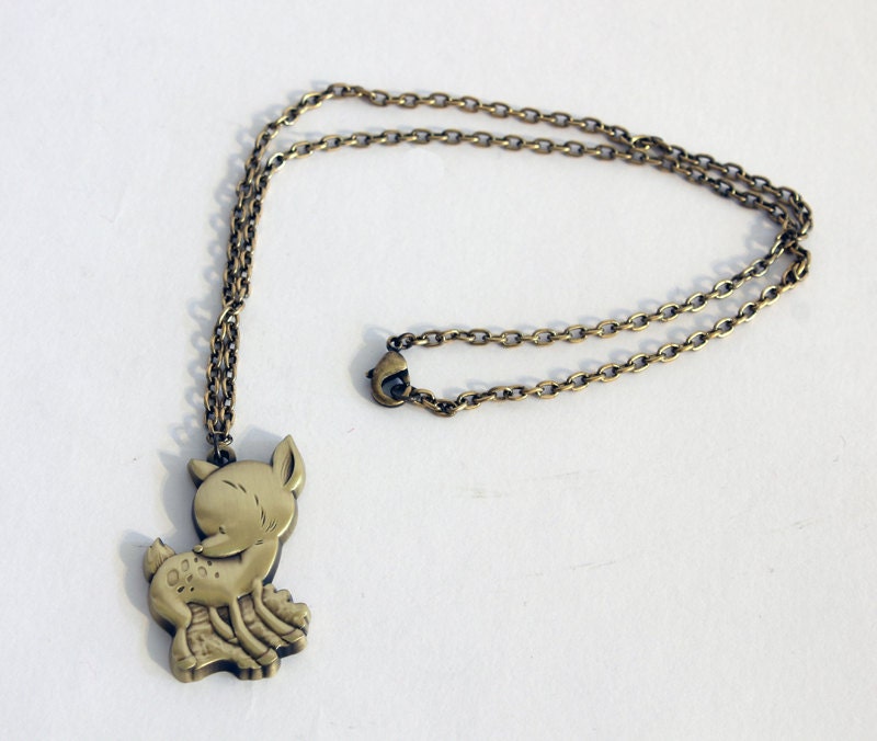 Hello Dear Friend Necklace by Kurt Halsey // Cute Deer Brass Pendant