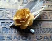Yellow and Grey Birch Rose Boutonniere