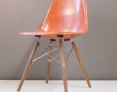 Vintage Eames for Herman Miller Red Orange Fiberglass DSW Side Shell on Walnut Dowel Base