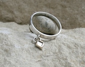 Dangle ring, 'City Girl' band, sterling silver, gold edged square, custom Handmade in UK