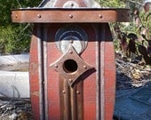 Radio 1: Art Deco Birdhouse Made of Reclaimed Barn Wood and Metal Roofing--MADE TO ORDER