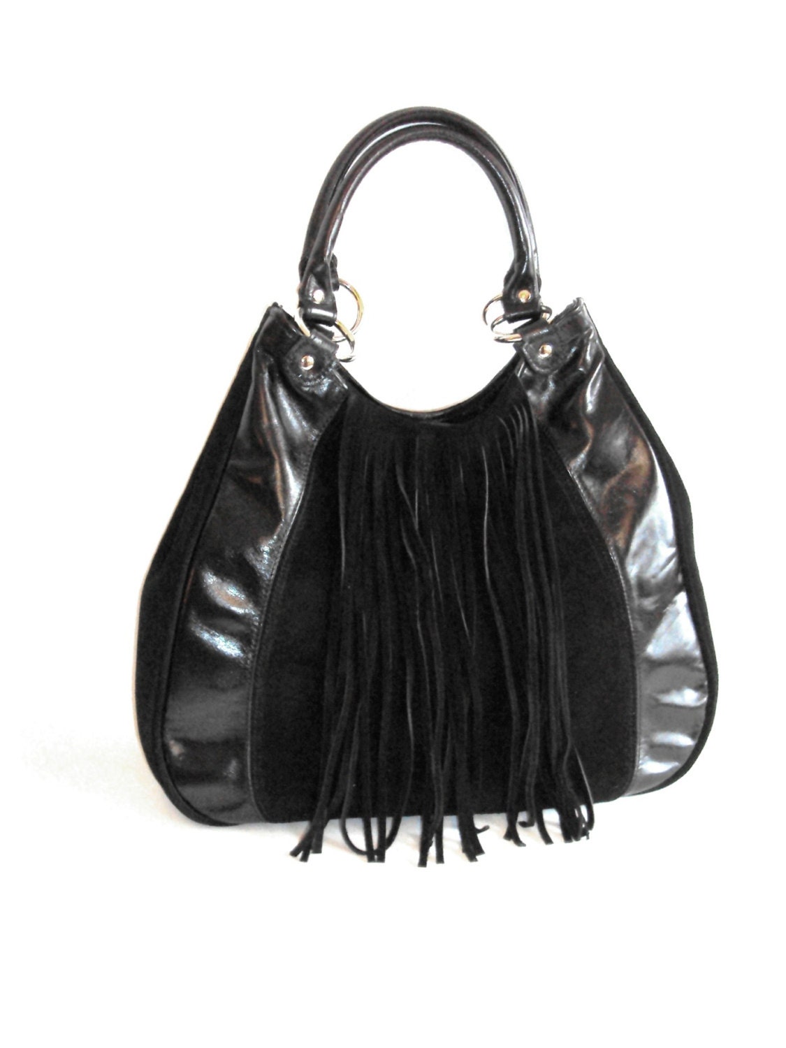 Sale Black Leather Bag, Leather Hobo Bag, Fringe Leather handbag, Saddle Purse, Black Satchel, Everyday Bag