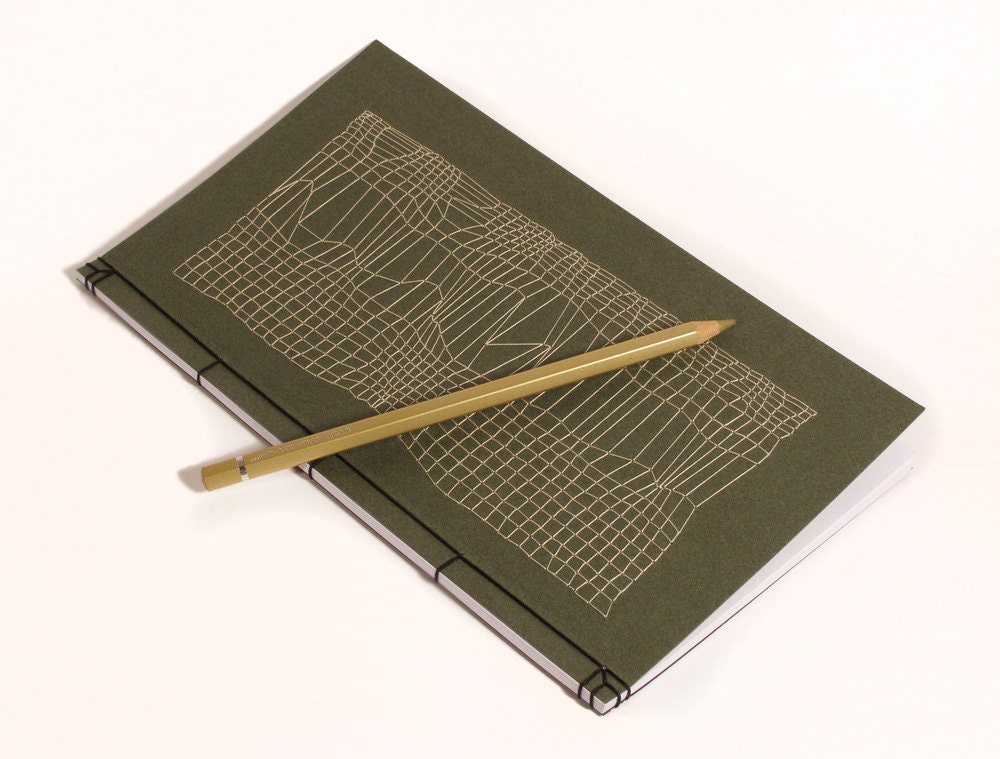 Embroidered Notebook / Disturbed Mesh / Grid Journal / Chaki Notepad / Olive Green Web
