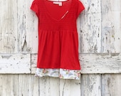 Romantic Rust and Roses Smocked Tunic, upcycled smocked burnt orange top eco friendly boho summer shirt, babydoll, dkny
