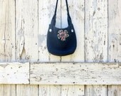 Flower Power Boho Blue Bag upcycled medium purse gift present eco friendly natural tote mothers day graduation