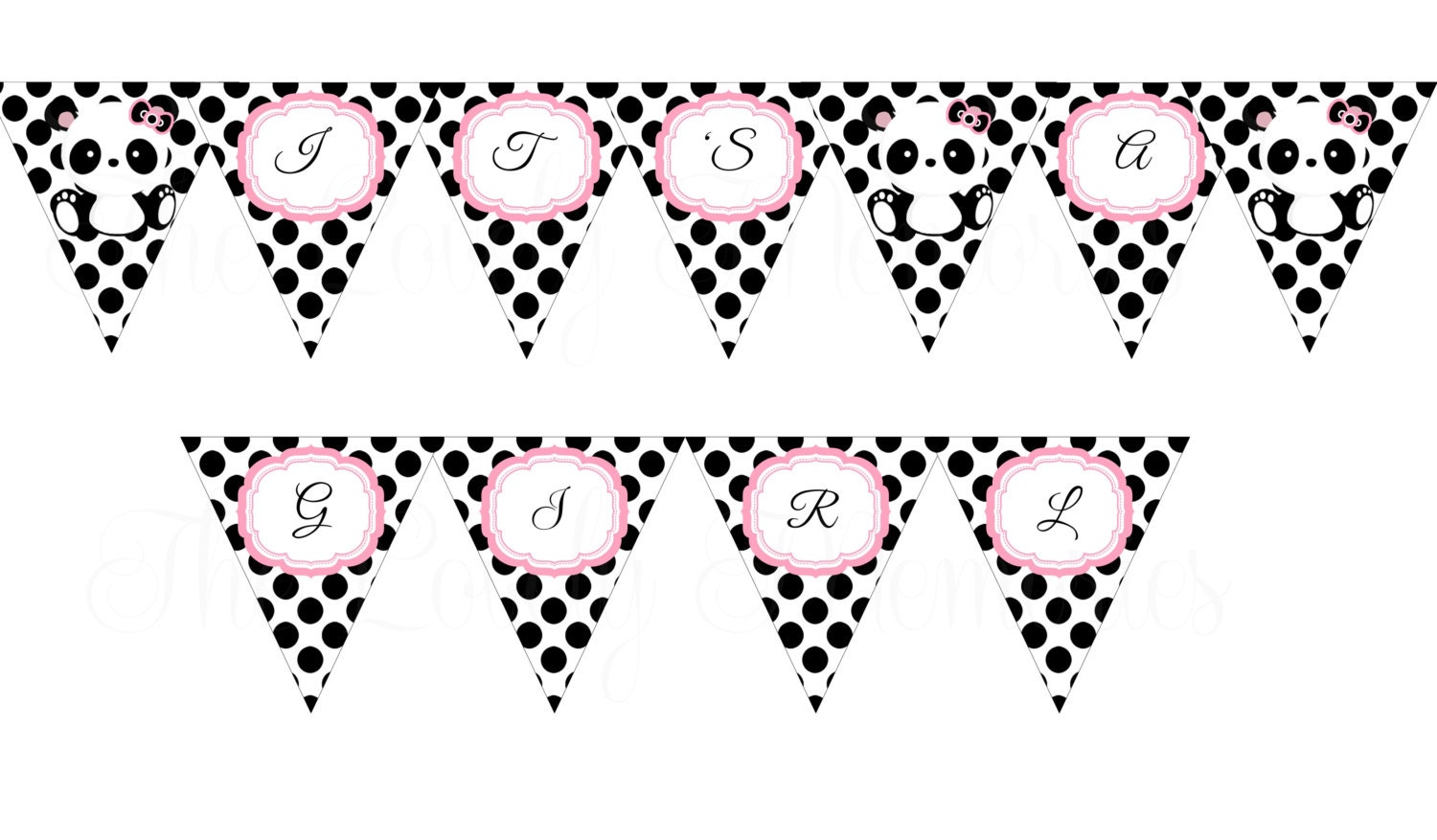 Banner-Damask or Polka Dot Baby Panda Baby Shower Banner- DIY Printable File Il_170x135