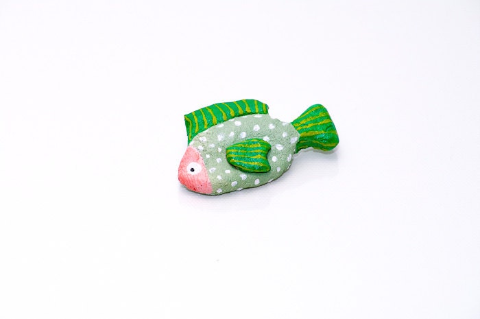 Green Fish Handmade BROOCH - Original sea animal jewelry - Food Kitchen - Pin for her -  Make to order