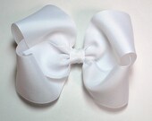 White Hairbow - 5 Inch Baby Toddler Girl - Solid Color Boutique Hair Bow on Barrette or Alligator Clip