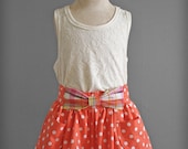 Toddler Girls Babies Skirt 100% Cotton - Spring Orange Polka Dot with Plaid bow