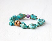 Bohemian Bracelet with Chunky Turquoise -  Artisan Jewelry