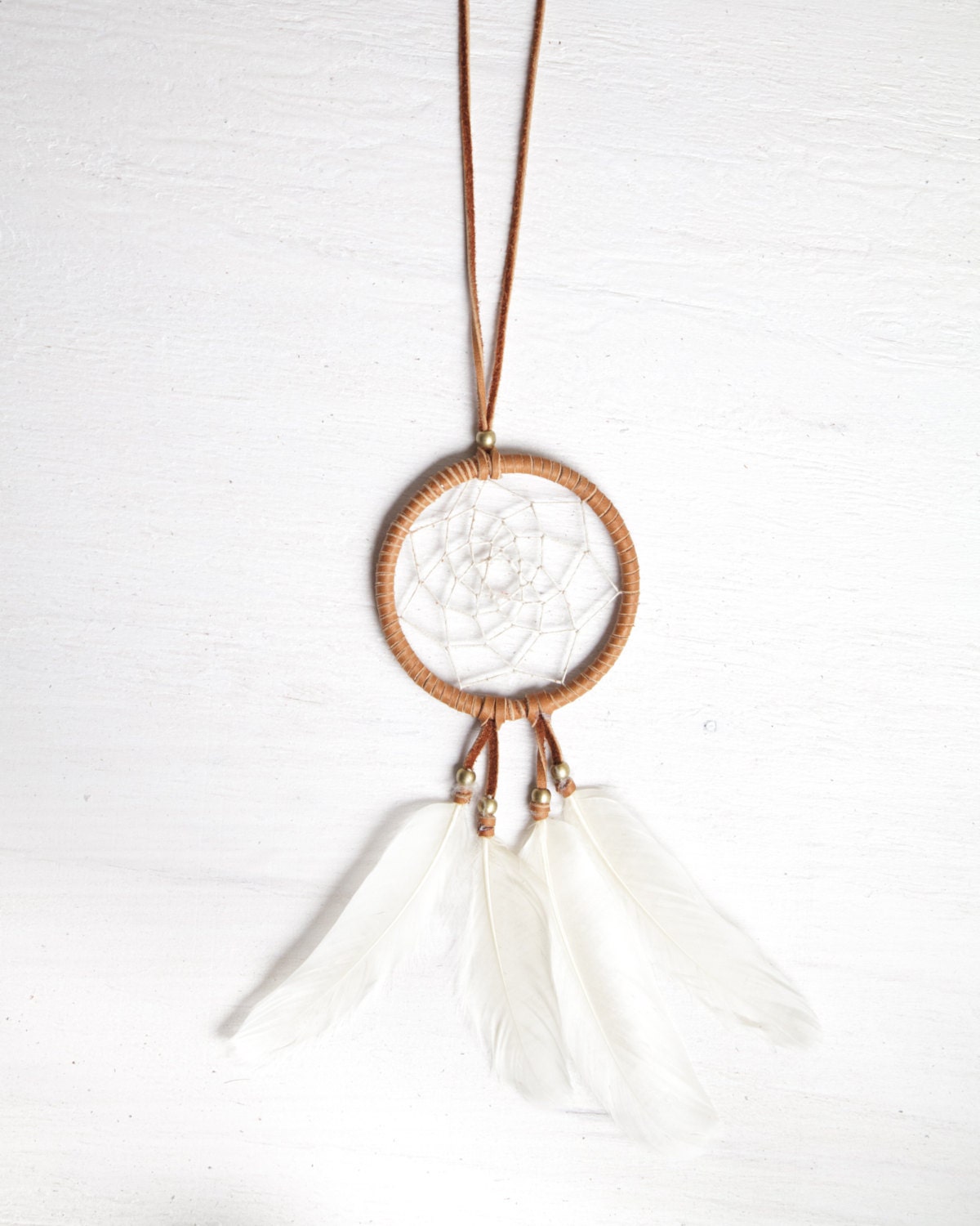 Day Dreamer Necklace - Dreamcatcher Necklace with White Feathers