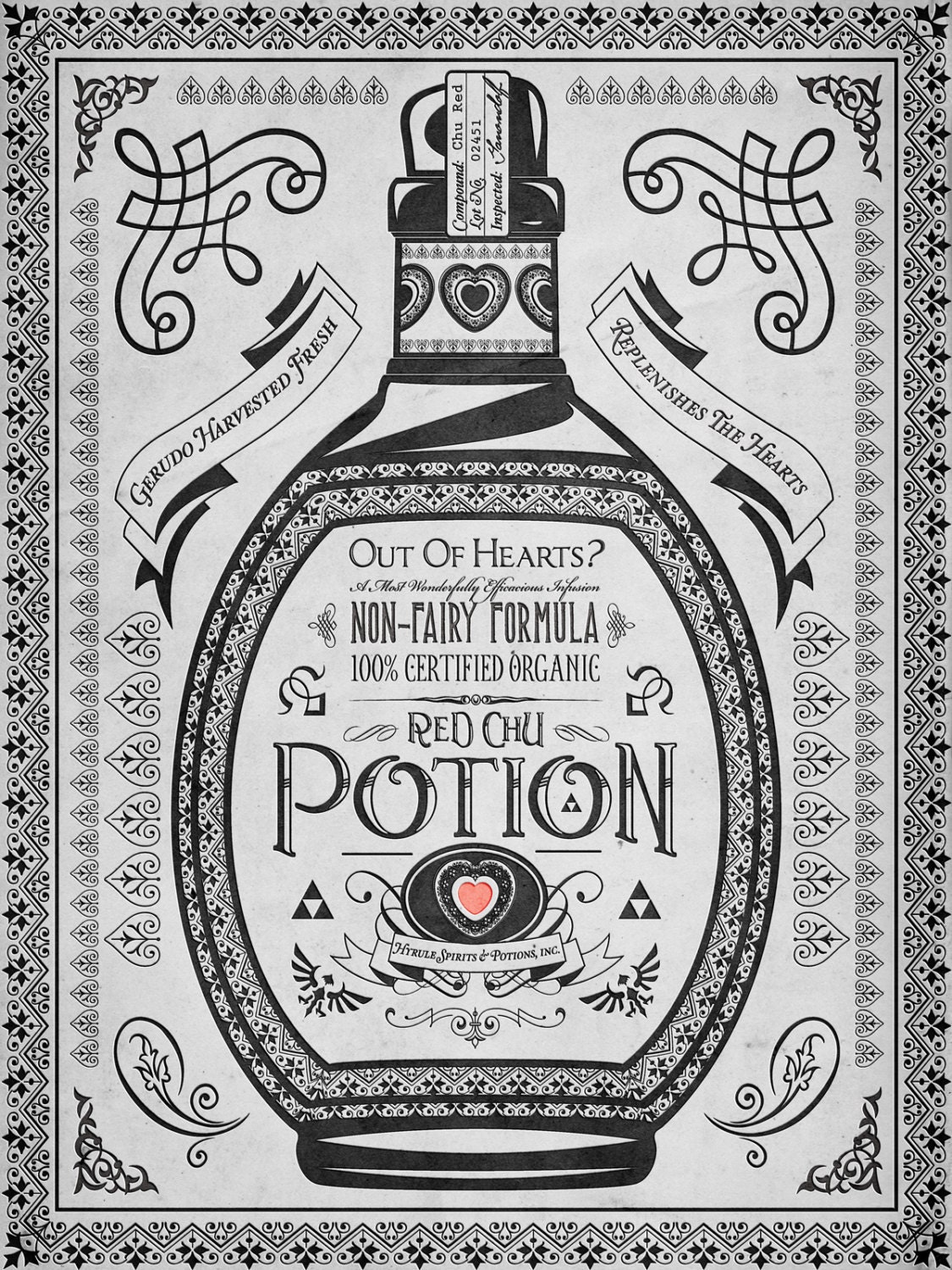 Legend of Zelda - Red Chu Potion of Hyrule Spirits & Potions, Inc. Line Art - signed museum quality giclée fine art print 16" x 20"