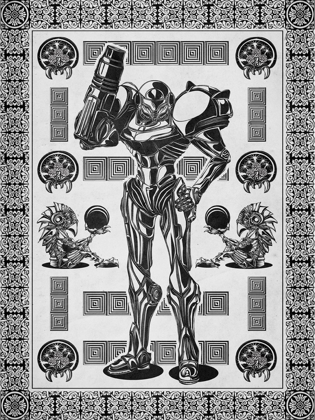 Metroid - Samus Aran Line Art - signed museum quality giclée fine art print 16" x 20"