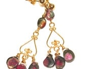 Watermelon Tourmaline Slice Chandelier Earrings Gemstone Jewelry