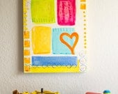 Kids Wall Art for playroom, bedroom, or nursery, art & room decor, original acrylic on canvas, heart art, happy and colorful abstract