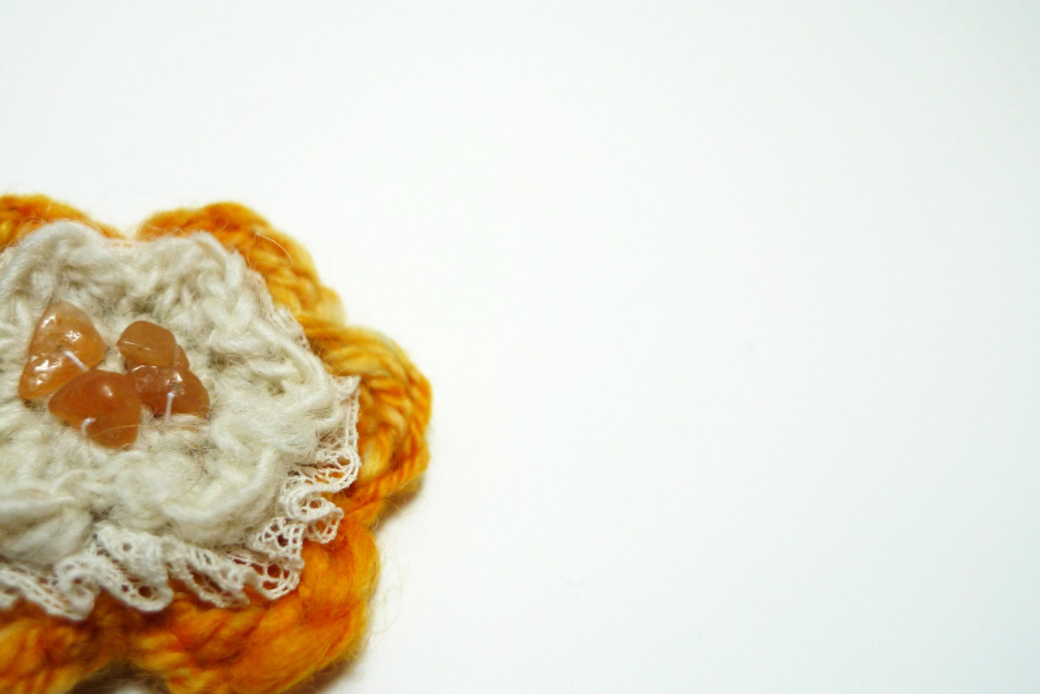 Flower hair grips, crocheted, embellished, handspun wool