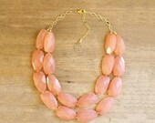 Peach Coral Double Strand Layered Statement Necklace - Bib Necklace