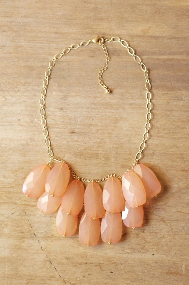 Peach Coral Teardrop Statement Necklace - Bib Necklace