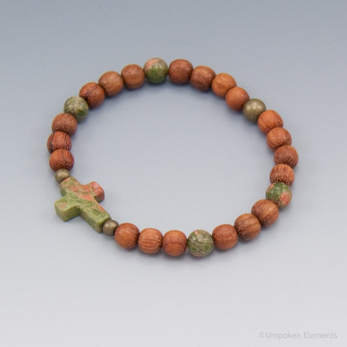 Prayer Christian Bracelet Unakite Stone Cross, Christian Jewelry