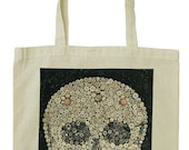 Vintage button skull design cotton tote bag with long handles