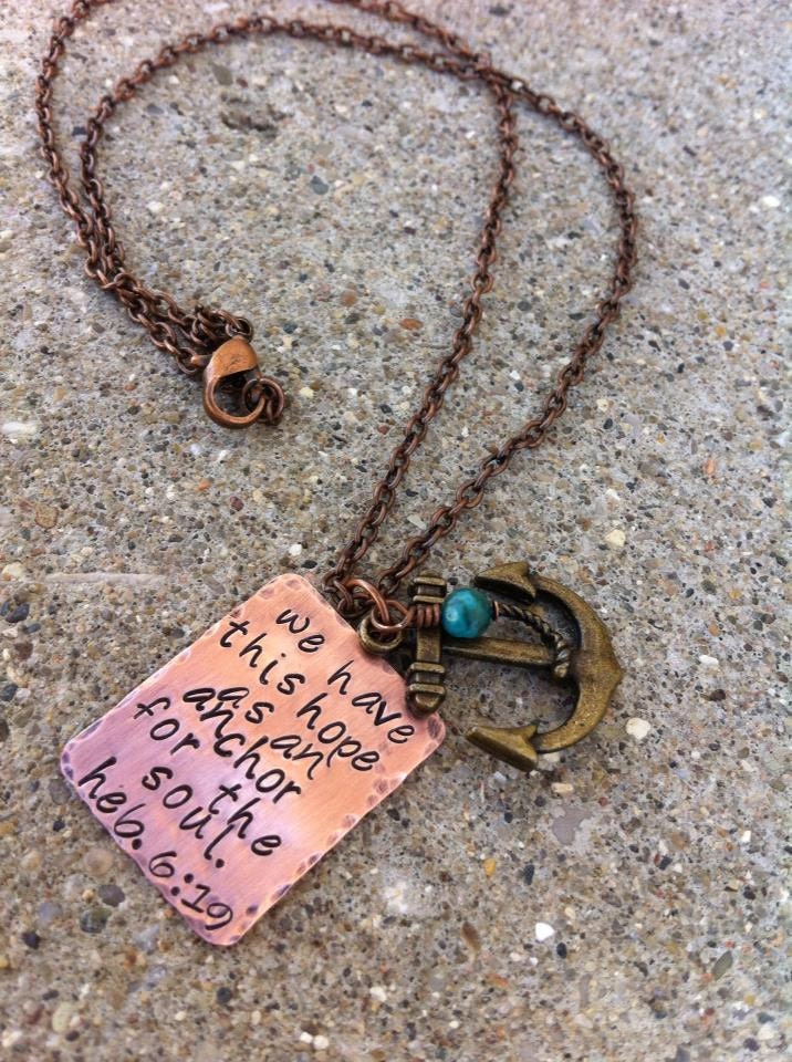 Anchor necklace hand stamped copper brass hebrews 6:19  hope as an anchor