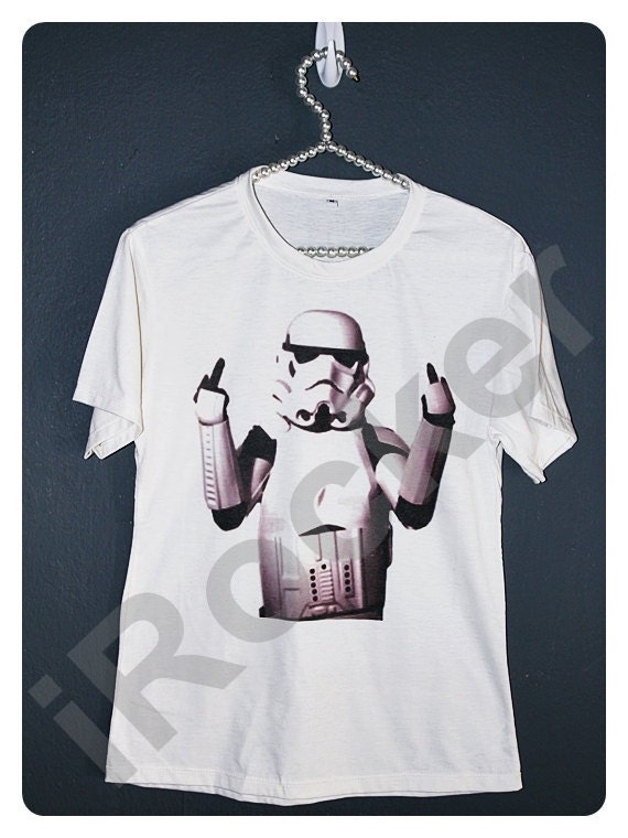 Star Wars Shirt Stormtrooper Finger Flip Funny Women Girl Off White T-Shirt Size L