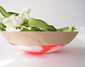 Wooden Bowl 12", NeonOrange and White Swirl, Entertaining Fruit Bowl, CHERRY WOOD