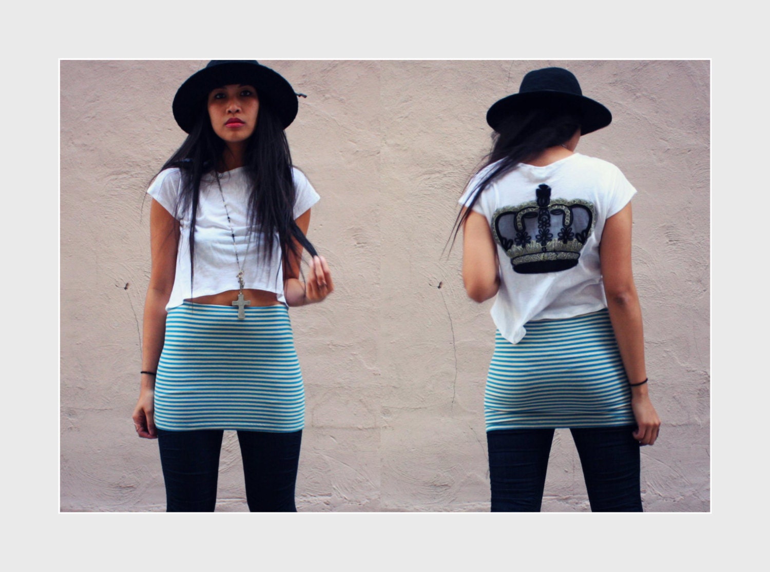 totally tubular minis. eco fashion skirts made from recycled vintage cotton. color nautical stripes teal and white. size sm/md ready to ship