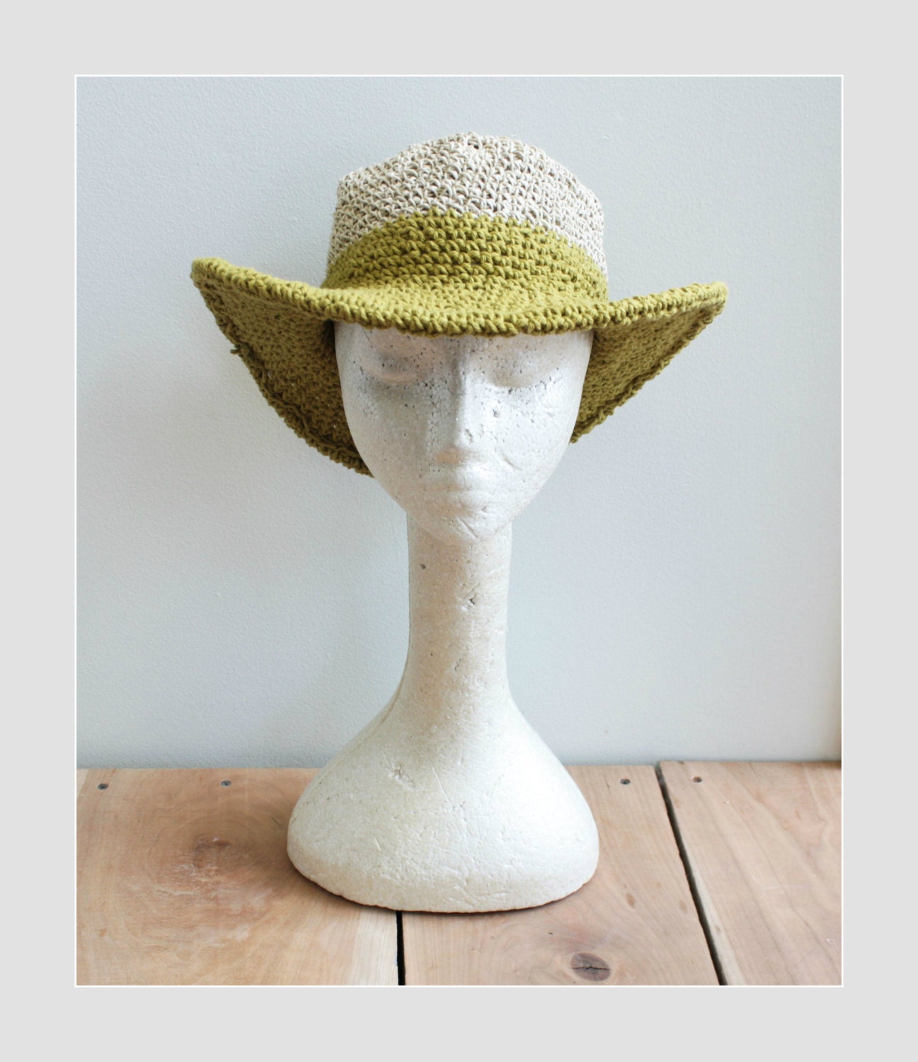 summer cowboy hats. crochet hemp and organic cotton with flexible wire brim one size fits most