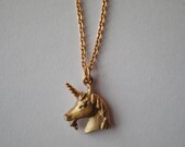 Petite Vintage Golden Unicorn Necklace.
