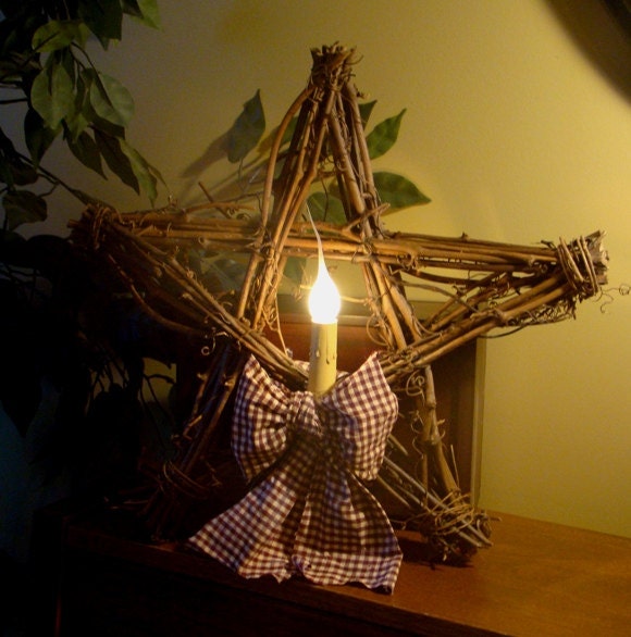 Primitive Grapevine Star Electric Candle Light