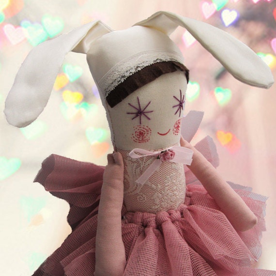 Spring Rabbit Soft Doll, Pink Bunny Girl, Ballerina Doll, Handmade Stuffed Doll for girl, Eco Toy, - thedollsunique