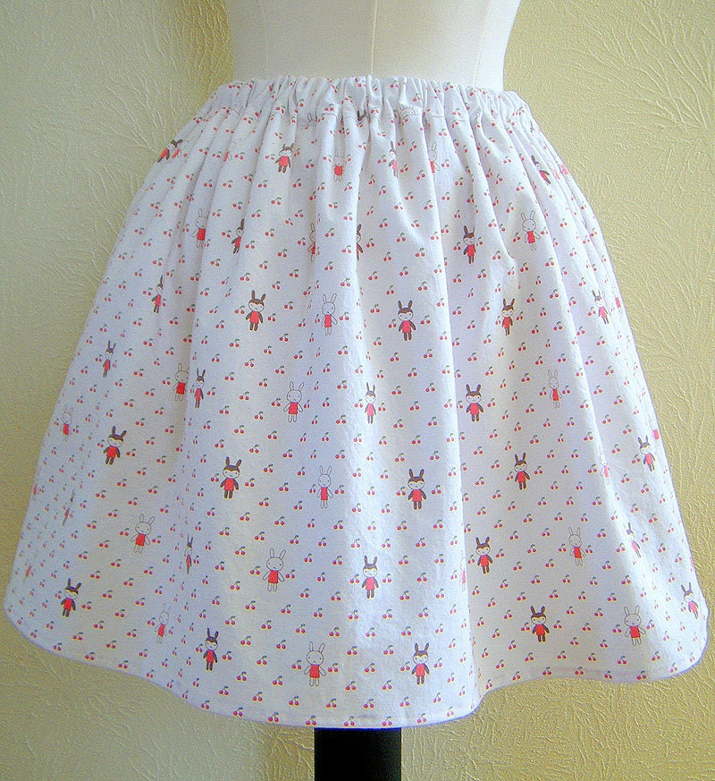 Cute Kawaii Full Skirt Bunny Pattern Japanese Zakka Fabric Novelty Print Sweet Lolita Womens Mini