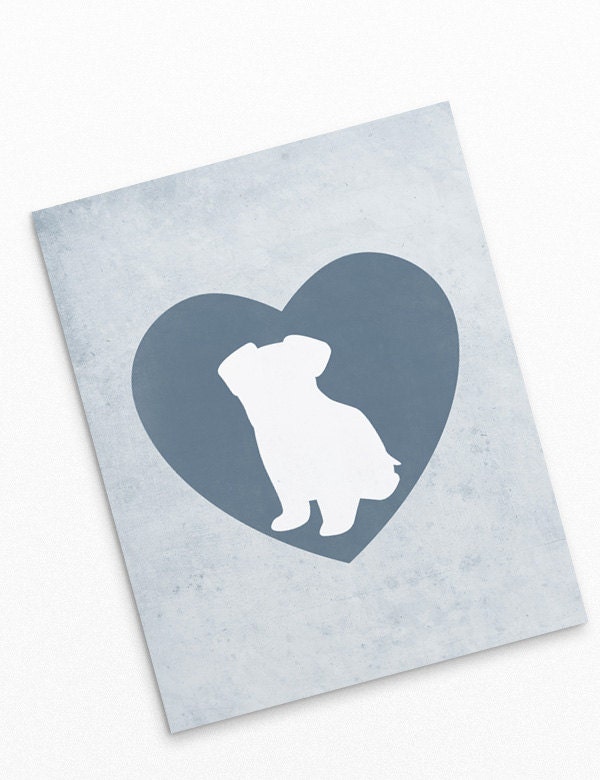 Puppy silhouette poster - 8 x 10 Vintage graphic wall decor  - Love Puppy dog graphic art print